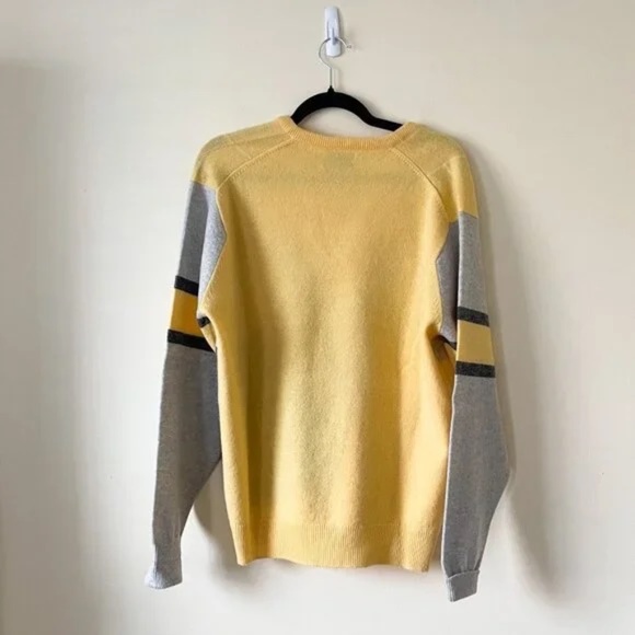 Vintage • 100% Wool Pringle of Scotland Yellow and Gray Geometric Stripe Sweater - Picture 2 of 7